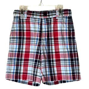 E-Land Red Blue And Black Cotton‎ Plaid Adjustable Waist Shorts Size 4